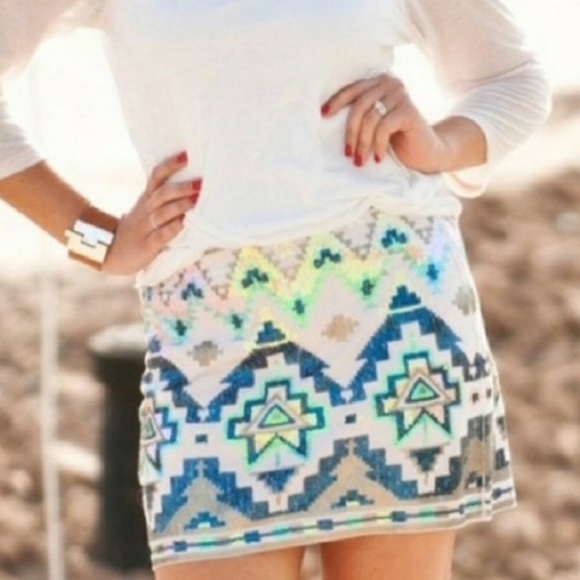 Express Sequin Aztec Mini Skirt - Picture 1 of 4